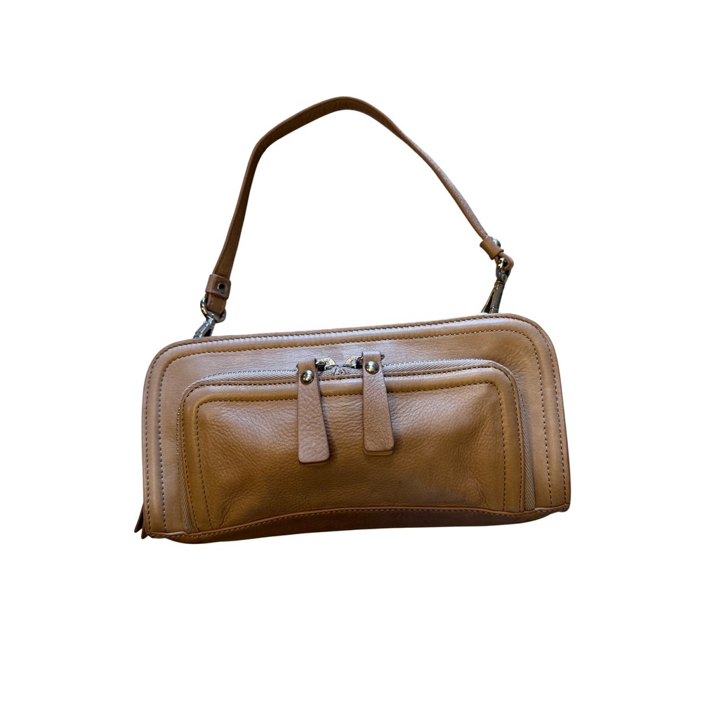 Kenneth Cole New York Tan Leather Shoulder Bag Small Handbag Zip Pocket
